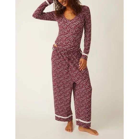 FREE PEOPLE Sugar Dreams wine combo sleep pants - Picture 2 of 2